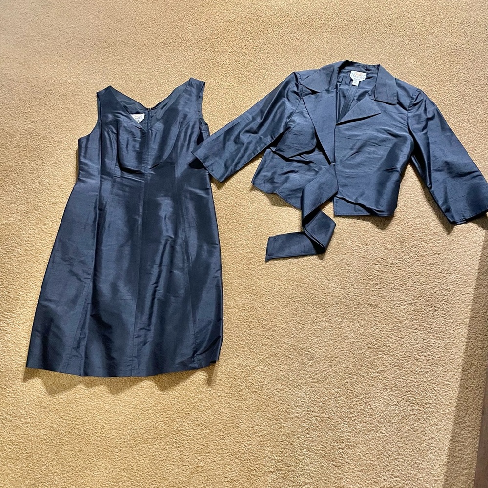 Talbots Pure Silk Party Dress & Jacket in Navy Blue